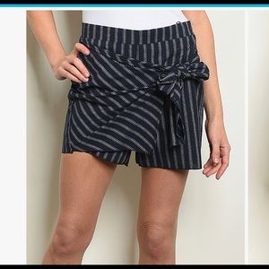Navy Stripe wrap front skort